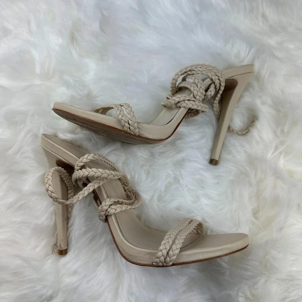 Schutz Jada Braided Ankle Tie Sandal in Egg Shell - Picture 4 of 9